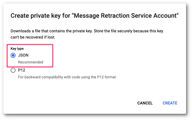 Select JSON as the key type